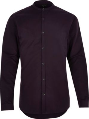 Dark purple slim fit grandad shirt